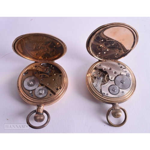 1230 - TWO YELLOW METAL POCKET WATCHES. 1 running. 201 grams. 5 cm wide. (2)