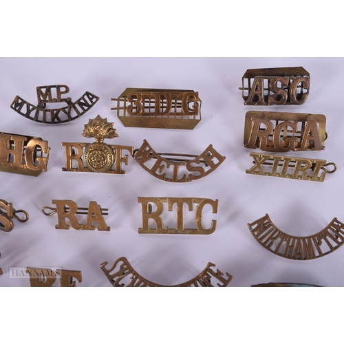 1263 - Mixed Lot Of Brass Military Shoulder Titles Inc RTC, 3DG, Canada, Etc. (qty)