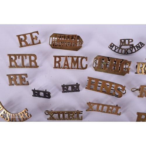 1263 - Mixed Lot Of Brass Military Shoulder Titles Inc RTC, 3DG, Canada, Etc. (qty)