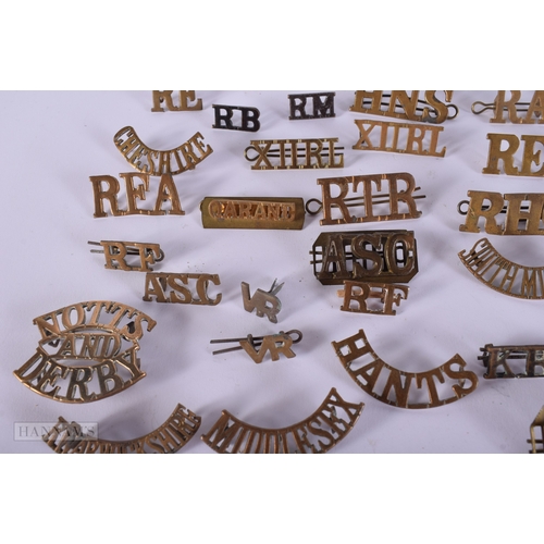 1263 - Mixed Lot Of Brass Military Shoulder Titles Inc RTC, 3DG, Canada, Etc. (qty)