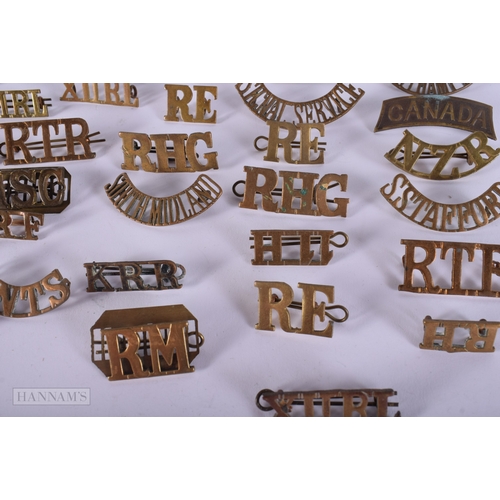 1263 - Mixed Lot Of Brass Military Shoulder Titles Inc RTC, 3DG, Canada, Etc. (qty)