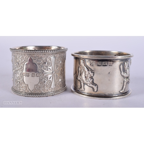 1293 - 4 x .925 sterling silver napkin rings inc Victorian, figural 108g. (4)