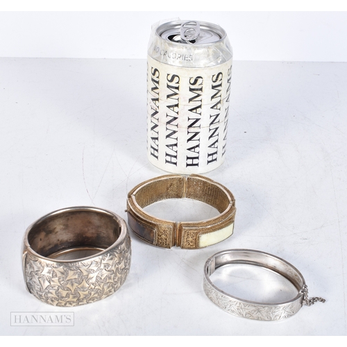 3005 - A gilt metal filigree bracelet together with 2 white metal bracelets 7cm (3)