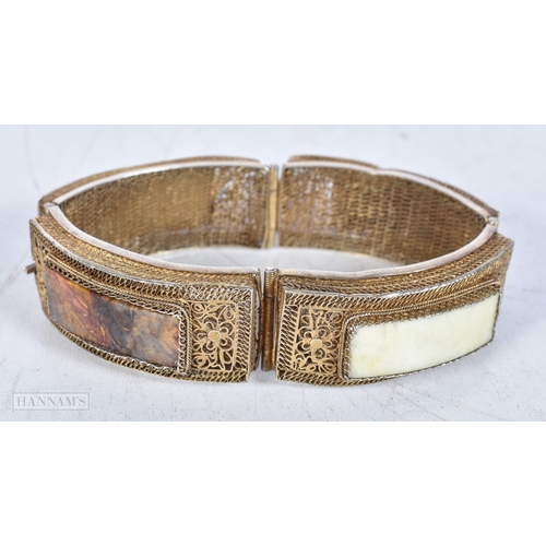 3005 - A gilt metal filigree bracelet together with 2 white metal bracelets 7cm (3)