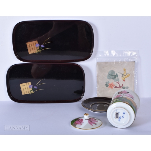 3028 - A boxed framed gold leaf  sculpture of dragons with a 99% golf content together with lacquered dishe... 