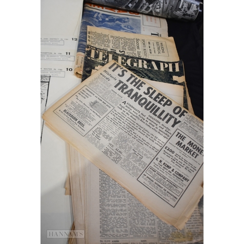 3030 - A collection of 1960's newspapers, some relating to the Moon landings, aerial photographs of Southam... 
