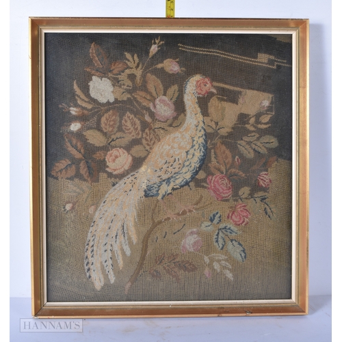 3033 - A framed antique Century tapestry 37 x 34cm