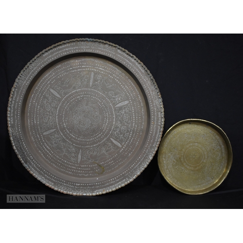 3034 - A large Chinese brass tray together with a Central Asian brass tray 75cm (2)