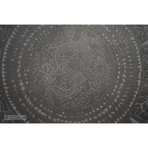 3034 - A large Chinese brass tray together with a Central Asian brass tray 75cm (2)