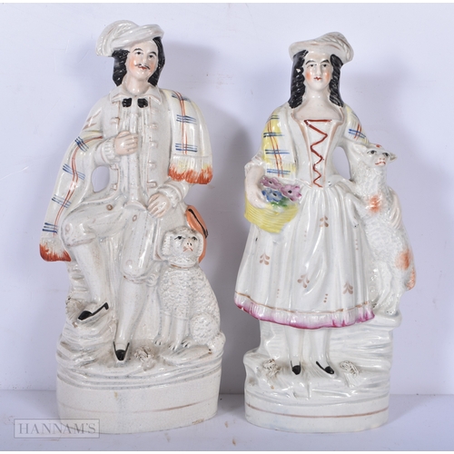 3036 - A pair of 19th Century Staffordshire porcelain Flat back horse riders together with 2 other flatback... 