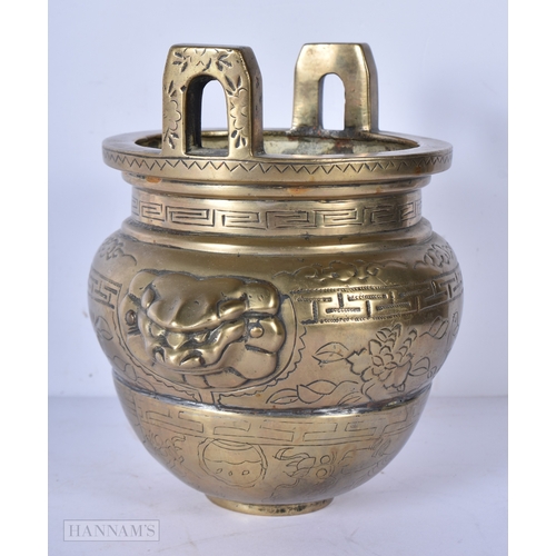 3049 - A Chinese bronze Censer decorated with Dragon 16 x 15cm