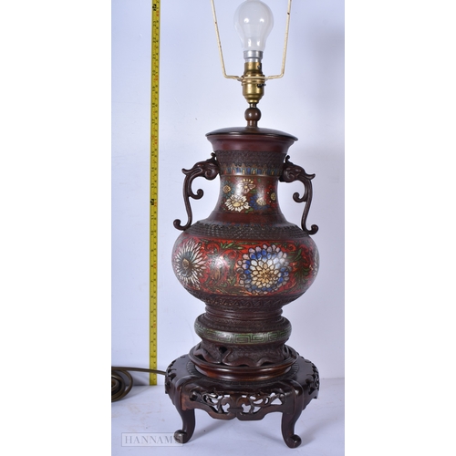 3055 - A Chinese Cloisonne bronzed lamp base 51cm