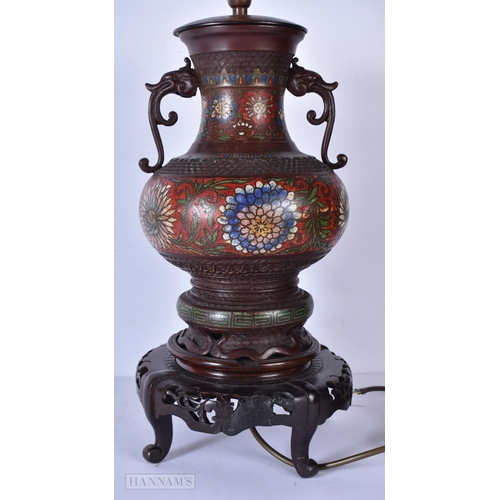 3055 - A Chinese Cloisonne bronzed lamp base 51cm