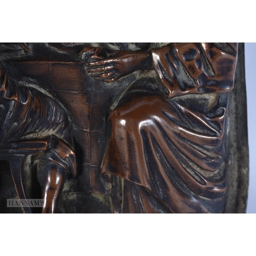 1 - AN 18TH CENTURY CONTINENTAL COPPER REPOUSSE PANEL depicting figures within an interior. 23 cm x 15 c... 