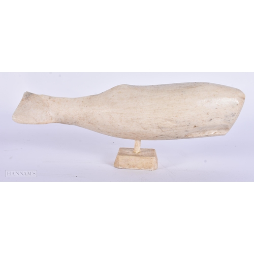 23 - A 19TH CENTURY NORTH AMERICAN TRIBAL INUIT BONE WHALE. 18 cm wide.
