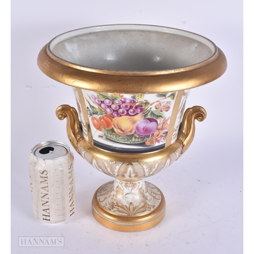 239 - A FINE LARGE EARLY 19TH CENTURY CONTINENTAL PORCELAIN VASE painted with flowers. 27 cm x 22 cm.