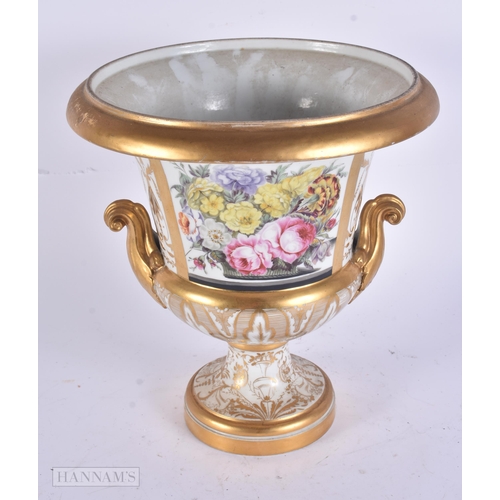 239 - A FINE LARGE EARLY 19TH CENTURY CONTINENTAL PORCELAIN VASE painted with flowers. 27 cm x 22 cm.