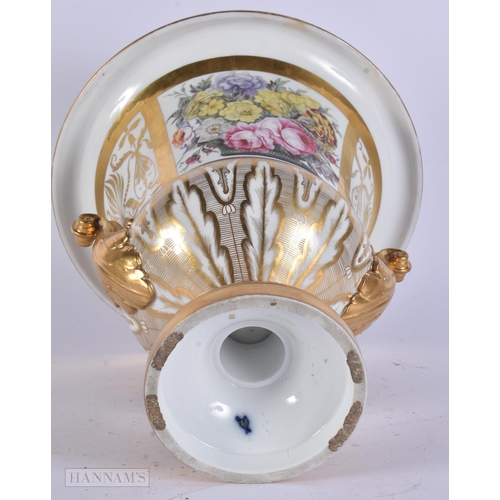 239 - A FINE LARGE EARLY 19TH CENTURY CONTINENTAL PORCELAIN VASE painted with flowers. 27 cm x 22 cm.