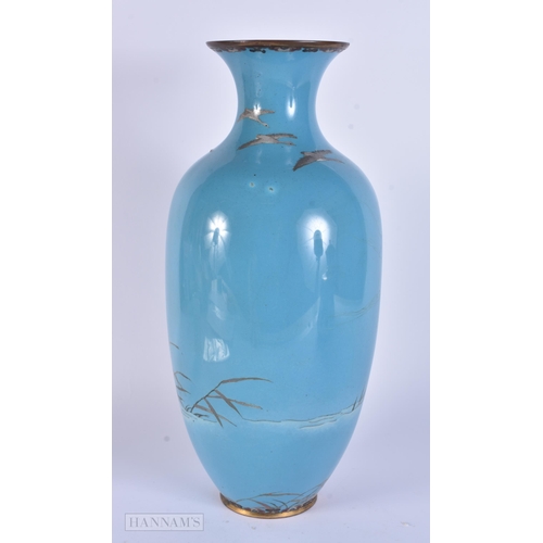 298 - A LARGE 19TH CENTURY JAPANESE MEIJI PERIOD CLOISONNE ENAMEL VASE decorated with a duck. 38 cm x 13 c... 