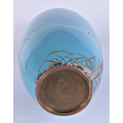 298 - A LARGE 19TH CENTURY JAPANESE MEIJI PERIOD CLOISONNE ENAMEL VASE decorated with a duck. 38 cm x 13 c... 