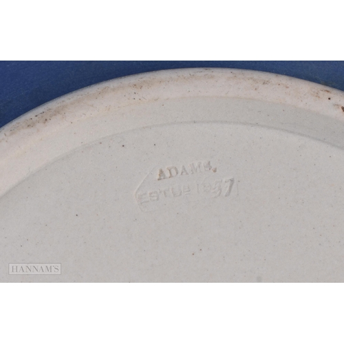 299 - AN UNUSUAL ANTIQUE ADAMS JASPERWARE TWIN HANDLED VASE AND COVER together a smaller similar jasperwar... 