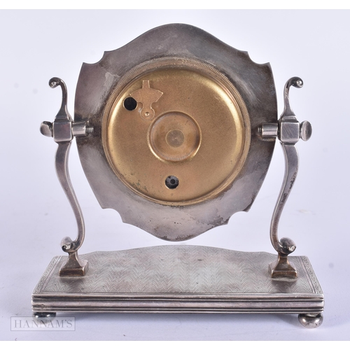 301 - AN ART DECO SILVER DESK CLOCK. 364 grams overall. 11.5 cm x 11 cm.