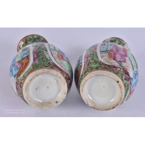 304 - A PAIR OF 19TH CENTURY CHINESE CANTON FAMILLE ROSE VASES Qing. 8 cm high.