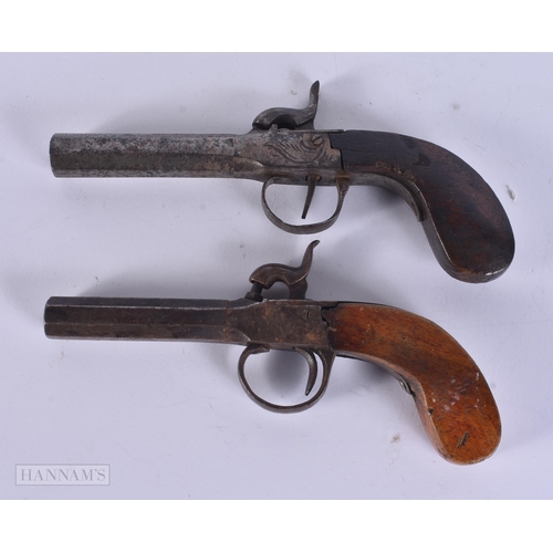 307 - TWO ANTIQUE PISTOLS. 17 cm wide. (2)