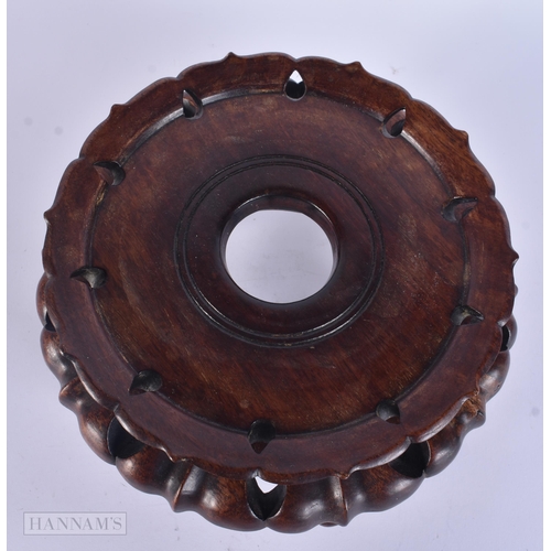 308 - A 19TH CENTURY CHINESE CRACKLE GLAZED PORCELAIN CENSER upon a hardwood base. 24 cm x 17 cm.