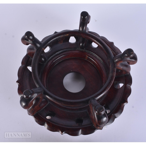 308 - A 19TH CENTURY CHINESE CRACKLE GLAZED PORCELAIN CENSER upon a hardwood base. 24 cm x 17 cm.