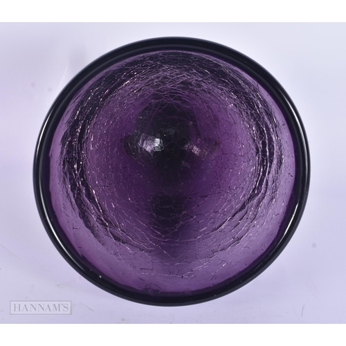 31 - A MID CENTURY AMETHYST CRACKLE GLAZED GLASS VASE. 18 cm x 15 cm.
