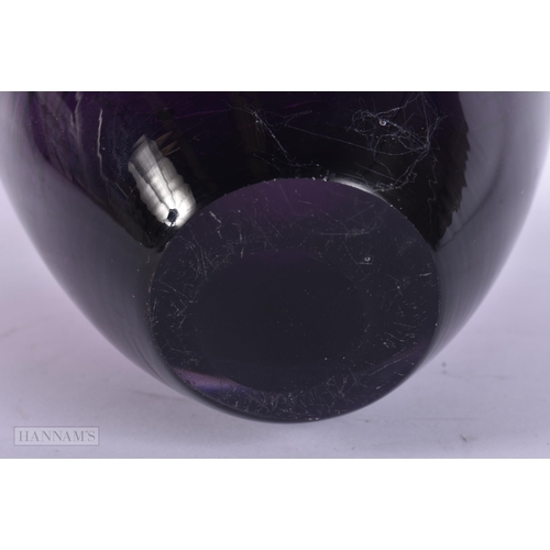 31 - A MID CENTURY AMETHYST CRACKLE GLAZED GLASS VASE. 18 cm x 15 cm.