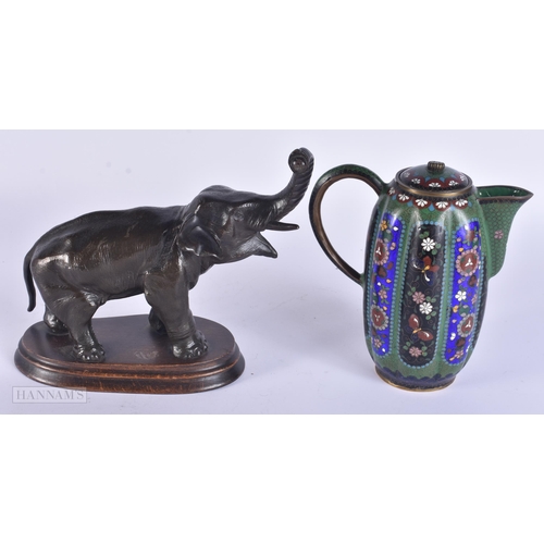 329 - A 19TH CENTURY JAPANESE MEIJI PERIOD ELEPHANT POCKET WATCH HOLDER together with a cloisonne ewer. La... 