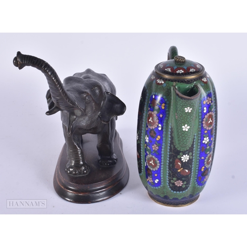 329 - A 19TH CENTURY JAPANESE MEIJI PERIOD ELEPHANT POCKET WATCH HOLDER together with a cloisonne ewer. La... 