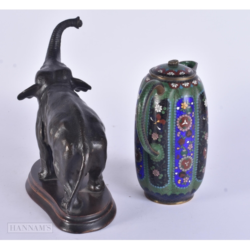 329 - A 19TH CENTURY JAPANESE MEIJI PERIOD ELEPHANT POCKET WATCH HOLDER together with a cloisonne ewer. La... 