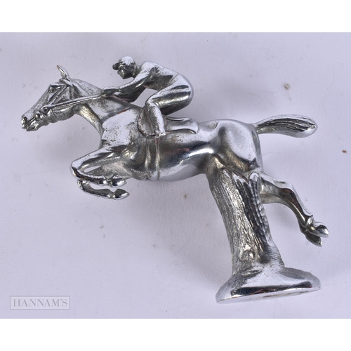 331 - A VINTAGE LEJEUNE CHROME EQUESTRIAN HORSE CAR MASCOT. 14 cm x 11 cm.