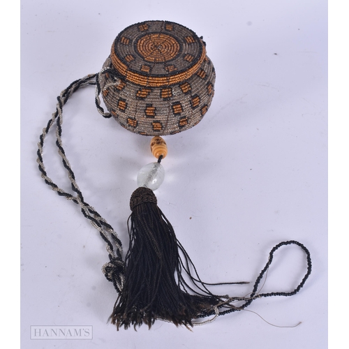 339 - AN UNUSUAL GLASS BEAD HANGING LANTERN. 59 cm long.