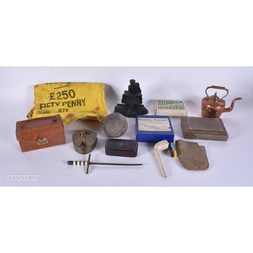 349 - A BOX OF COLLECTABLES including a padlock. (qty)