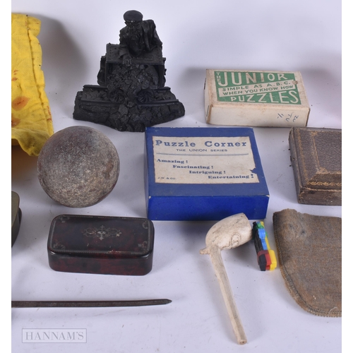 349 - A BOX OF COLLECTABLES including a padlock. (qty)