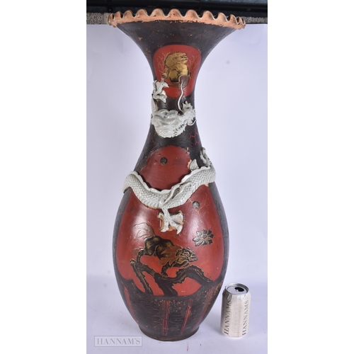 422 - A VERY LARGE 19TH CENTURY JAPANESE MEIJI PERIOD LACQUERED PORCELAIN DRAGON VASE decorated with motif... 