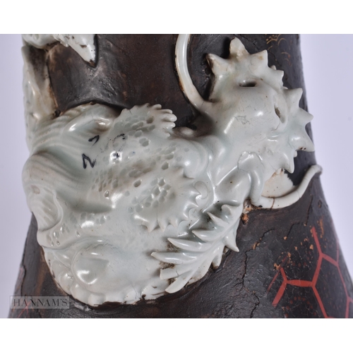 422 - A VERY LARGE 19TH CENTURY JAPANESE MEIJI PERIOD LACQUERED PORCELAIN DRAGON VASE decorated with motif... 