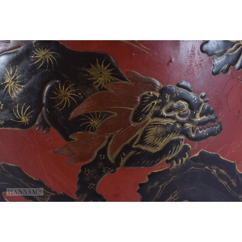 422 - A VERY LARGE 19TH CENTURY JAPANESE MEIJI PERIOD LACQUERED PORCELAIN DRAGON VASE decorated with motif... 