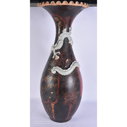 422 - A VERY LARGE 19TH CENTURY JAPANESE MEIJI PERIOD LACQUERED PORCELAIN DRAGON VASE decorated with motif... 