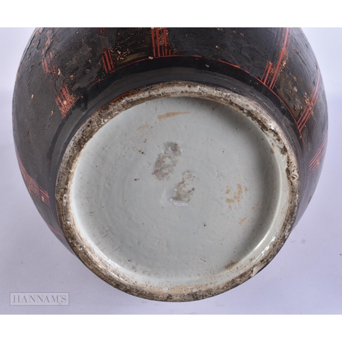 422 - A VERY LARGE 19TH CENTURY JAPANESE MEIJI PERIOD LACQUERED PORCELAIN DRAGON VASE decorated with motif... 