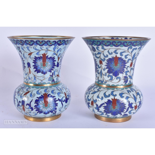 425 - A PAIR OF EARLY 20TH CENTURY CHINESE CLOISONNE ENAMEL ZHADOU VASES Late Qing. 13 cm high.