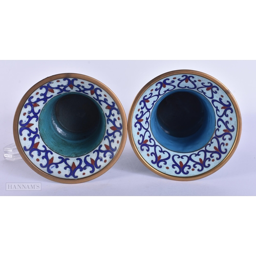 425 - A PAIR OF EARLY 20TH CENTURY CHINESE CLOISONNE ENAMEL ZHADOU VASES Late Qing. 13 cm high.