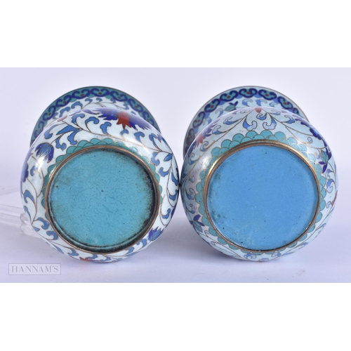 425 - A PAIR OF EARLY 20TH CENTURY CHINESE CLOISONNE ENAMEL ZHADOU VASES Late Qing. 13 cm high.