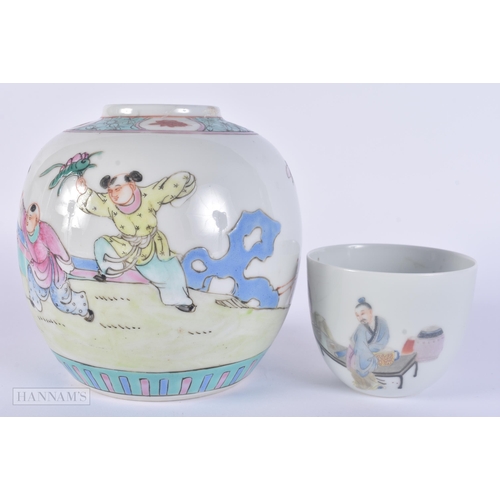 427 - AN EARLY 20TH CENTURY CHINESE FAMILLE ROSE PORCELAIN GINGER JAR Late Qing, together with a similar f... 