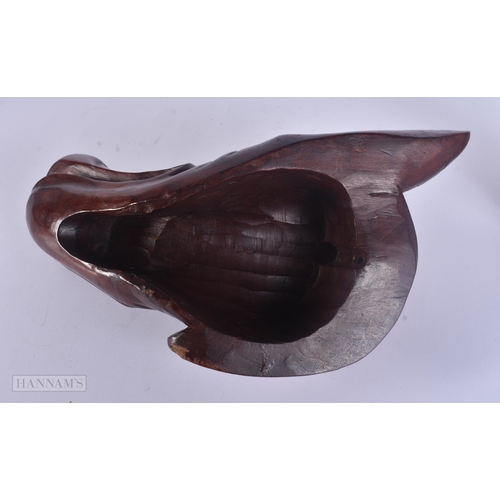 428 - AN UNUSUAL 19TH CENTURY CHINESE CARVED HARDWOOD WILD BOAR HEAD Qing. 32 cm x 10 cm.