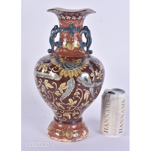 432 - A RARE 19TH CENTURY JAPANESE MEIJI PERIOD TWIN HANDLED SATSUMA TYPE VASE painted with flowers. 32 cm... 